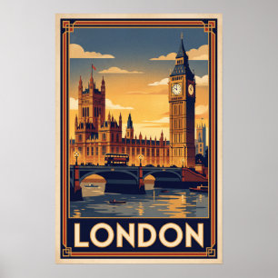 Affiche Londres Angleterre Illustration de Voyage Vintage