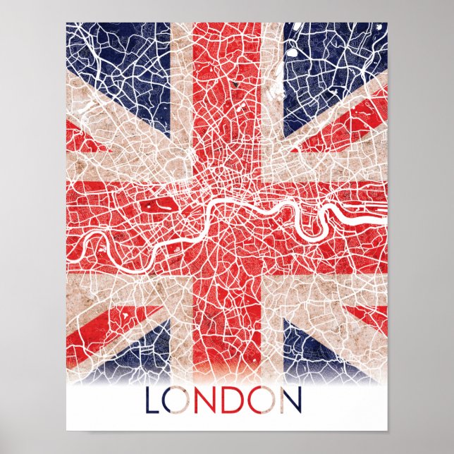 Affiche Londres Angleterre Royaume-Uni Drapeau Ville Carte (Devant)
