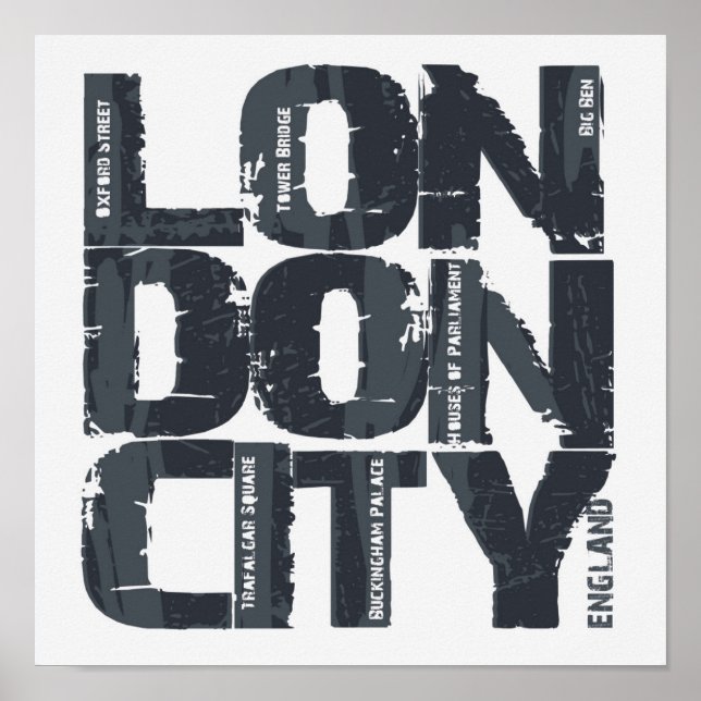 Affiche Londres, Angleterre Typographie (Devant)