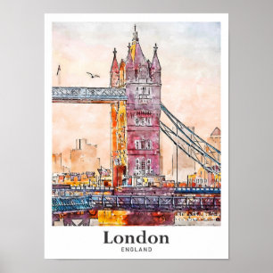 Affiche Londres Angleterre Voyage Aquarelle main tiré