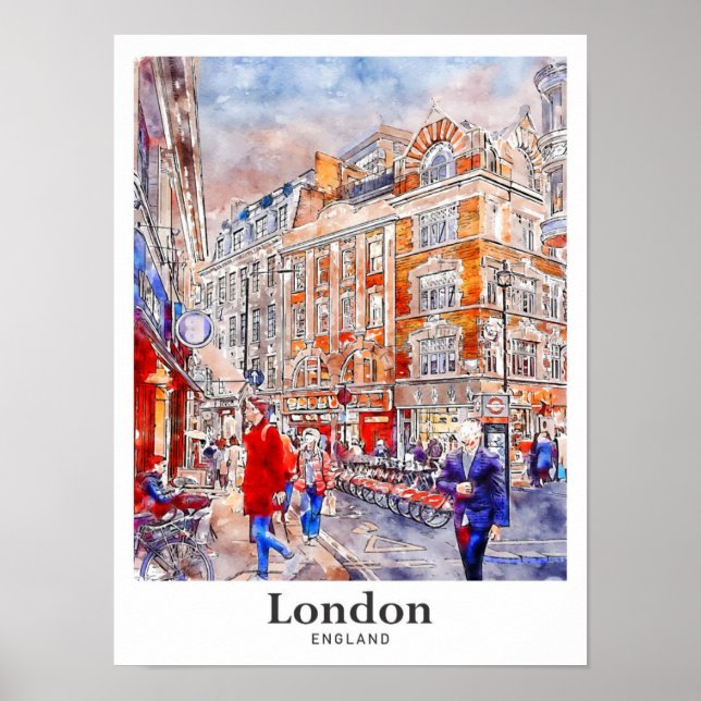 Affiche Londres Angleterre Voyage Aquarelle main tiré (Devant)