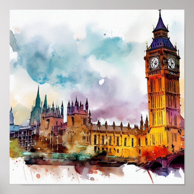 Affiche Londres-Big Ben-(A), Aquarelle (Devant)