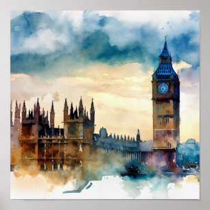 Affiche Londres-Big Ben-(B), Aquarelle