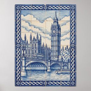 Affiche Londres Big Ben Bleu Art Azulejo Portugais