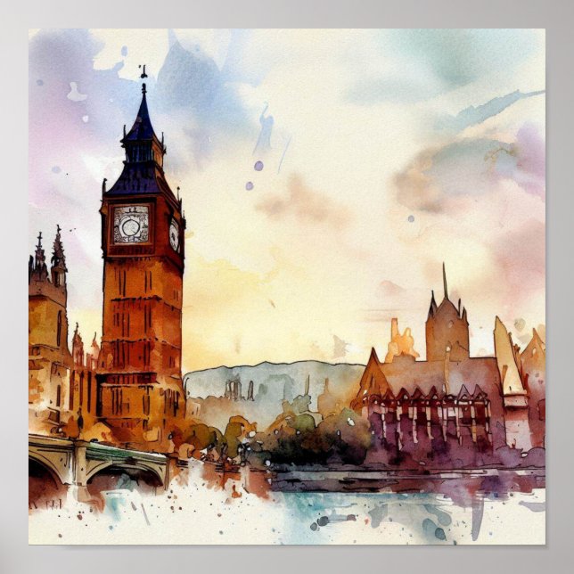 Affiche Londres-Big Ben-(C), Aquarelle (Devant)