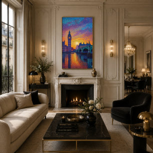 Affiche Londres Big Ben Pointillisme Skyline Coucher de so