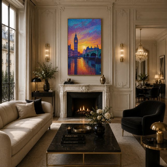 Affiche Londres Big Ben Pointillisme Skyline Coucher de so (Créateur téléchargé)