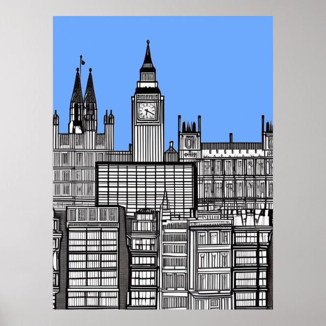 Affiche Londres Cityscape noir et blanc (Devant)