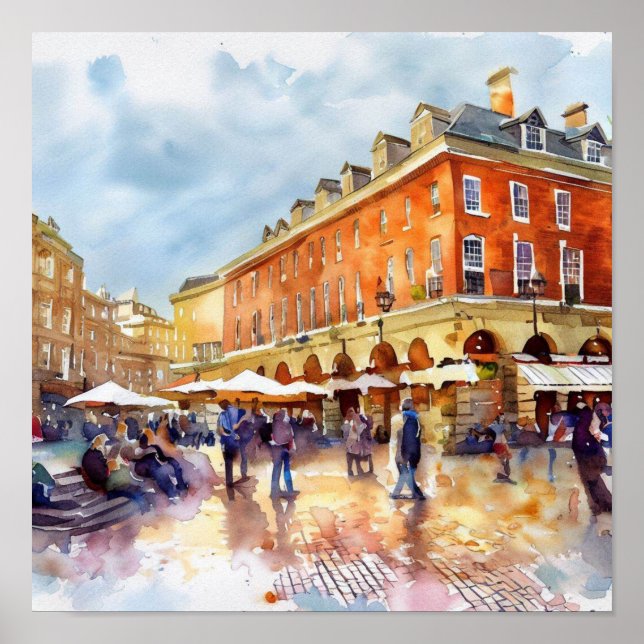 Affiche Londres - Covent Garden Piazza, (A), Aquarelle (Devant)