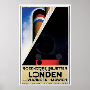 Affiche Londres/Londen - publicité vintage de bateau