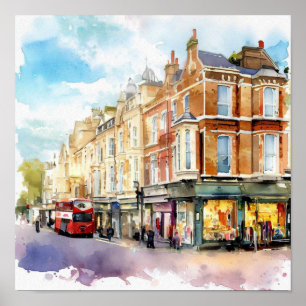 Affiche Londres - Notting Hill (B), Aquarelle