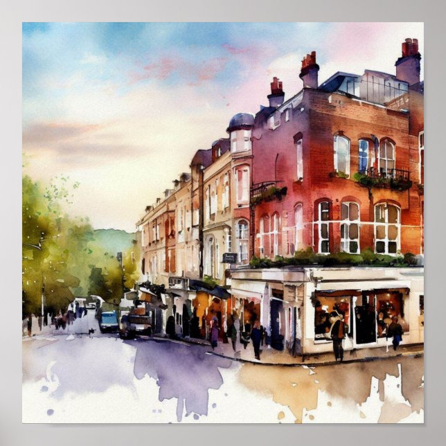 Affiche Londres - Notting Hill (C), Aquarelle (Devant)