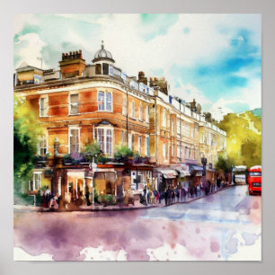 Affiche Londres - Notting Hill (D), Aquarelle