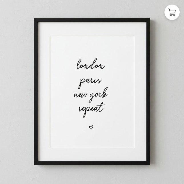 Affiche 'Londres Paris New York Répéter' | Rose 8x (Créateur téléchargé)