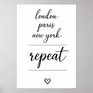 Affiche Londres Paris New York Répéter Ville Voyage