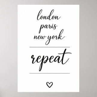 Affiche Londres Paris New York Répéter Ville Voyage