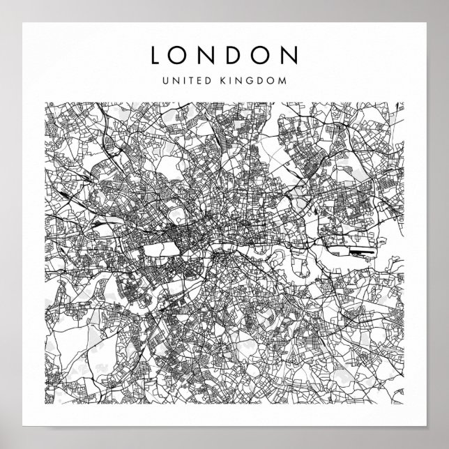 Affiche Londres Royaume-Uni Minimal Modern Street Map (Devant)