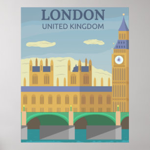 Affiche Londres, Royaume-Uni Vintage Retro Travel