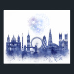 Affiche Londres Skyline - Aquarelle bleue<br><div class="desc">London Skyline Watercolor Splash Blue par Fab Funky. Il présente des sites célèbres de Londres dans un style aquarelle.</div>