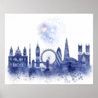 Londres Skyline - Aquarelle bleue