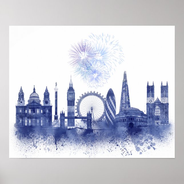 Affiche Londres Skyline - Aquarelle bleue (Devant)