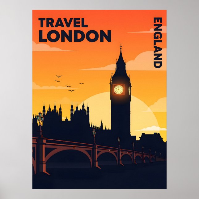 Affiche Londres skyline au coucher du soleil avec big ben (Devant)