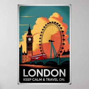 Affiche Londres vintage - Gardez le calme et Voyagez sur