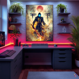 Affiche Lone Ghost Ronin – Samouraï Spectral Feu et Ombres