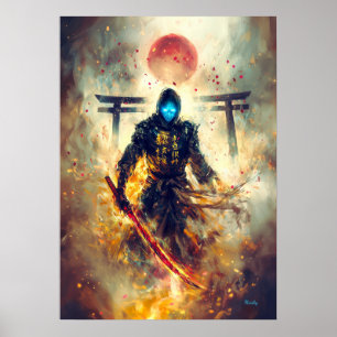 Affiche Lone Ghost Ronin – Samouraï Spectral Feu & Ombres