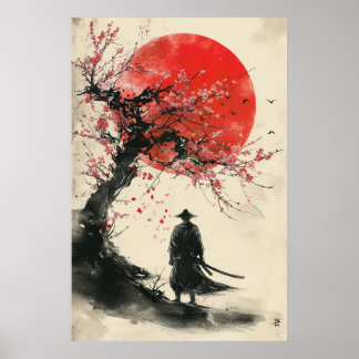 Affiche Lone Samurai – Soleil Rouge Art à l'encre japonais