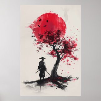 Affiche Lone Samurai – Soleil Rouge encre de style japonai