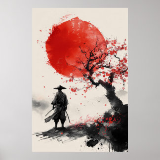 Affiche Lone Samurai – Soleil Rouge encre Japonaise