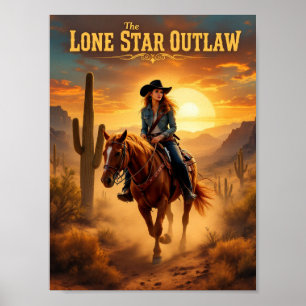Affiche Lone Star Outlaw - Western Cowgirl Desert Post