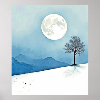 Affiche Lone Tree: Serene Full Moon Silence Art