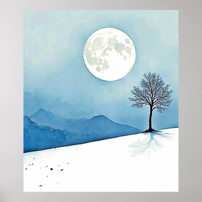 Affiche Lone Tree: Serene Full Moon Silence Art (Devant)