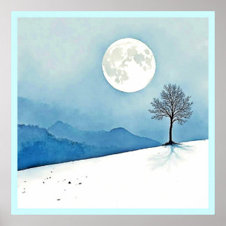 Affiche Lone Tree : Sérénité de la Pleine Lune Silencieuse