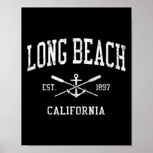 Affiche Long Beach Ca Vintage Croisé Oars &amp; Boat Anch