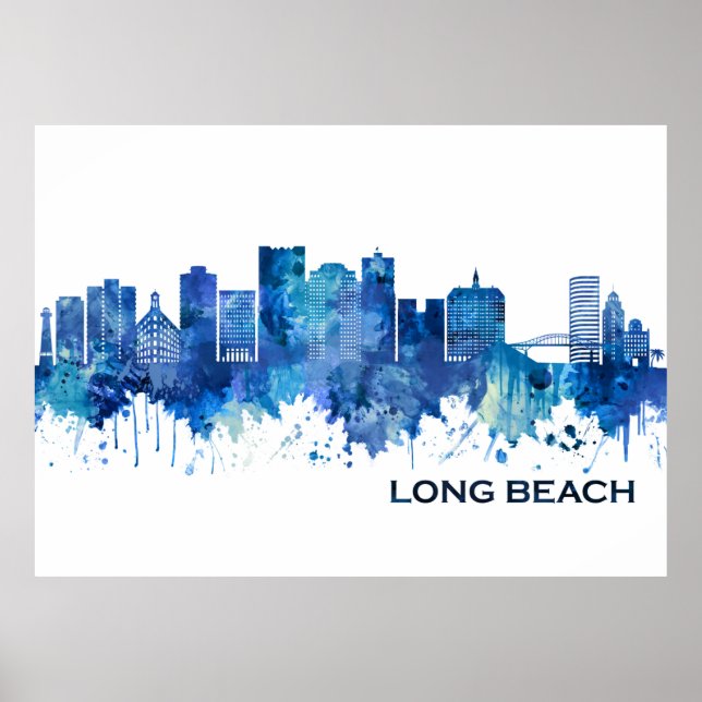 Affiche Long Beach California Skyline Blue (Devant)