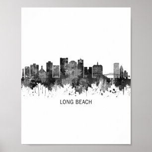 Affiche Long Beach California Skyline BW