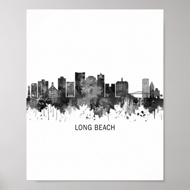 Affiche Long Beach California Skyline BW (Devant)