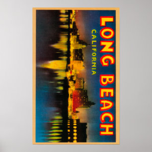 Affiche Long Beach, Californie - Grandes Lettres Scènes 2