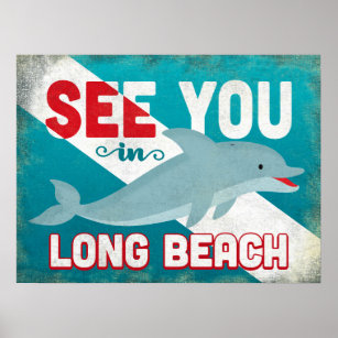 Affiche Long Beach Dolphin - Vintage voyage rétro