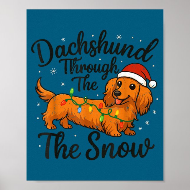 Affiche Long Hair Dachshund Through Snow Christmas Pajamas (Devant)
