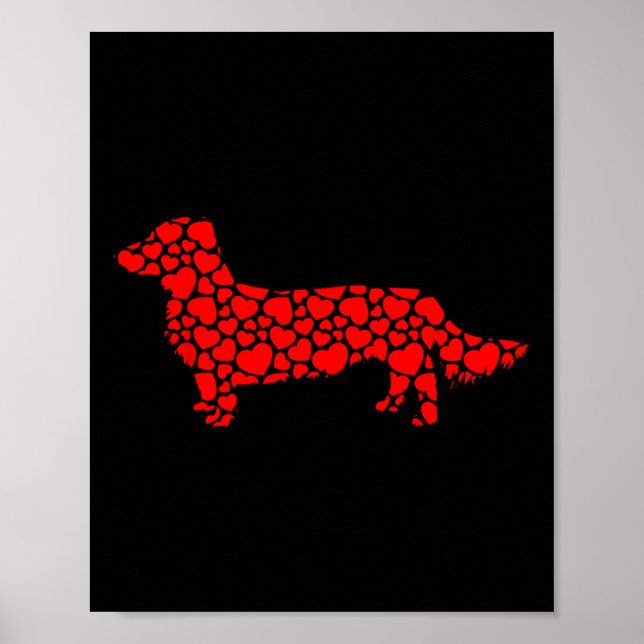 Affiche Long Haired Dachshund Chien mignon Silhouette Coeu (Devant)