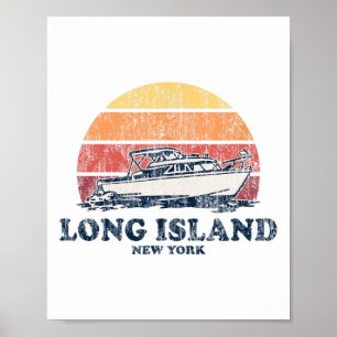 Affiche Long Island Ny Bateau Vintage 70s Rétro Conception