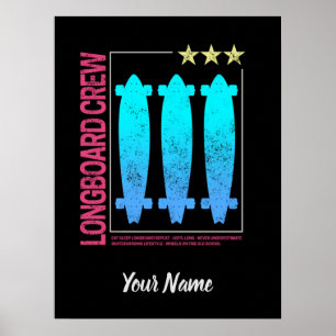 Affiche Longboard Olli vintage design for skaters