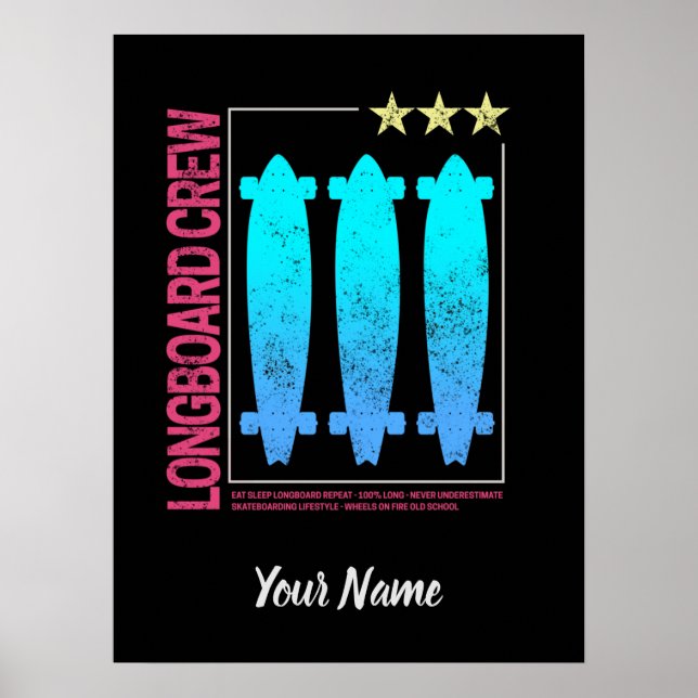 Affiche Longboard Olli vintage design for skaters (Devant)