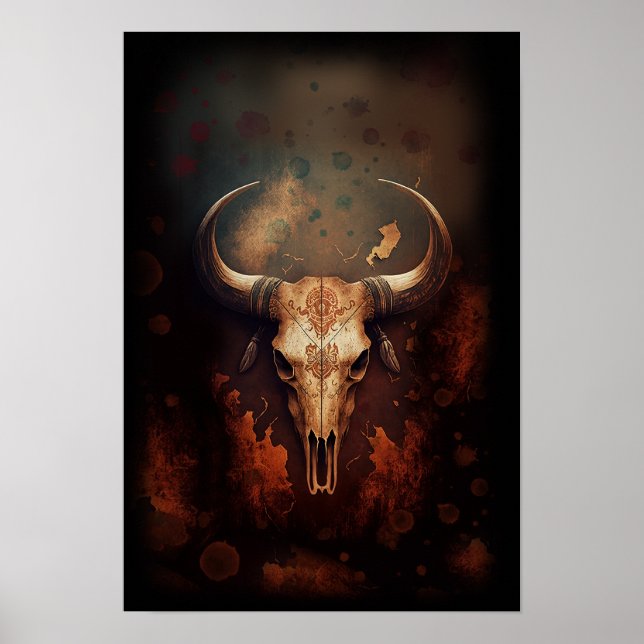 Affiche Longhorn Crâne de vache rustique (Devant)