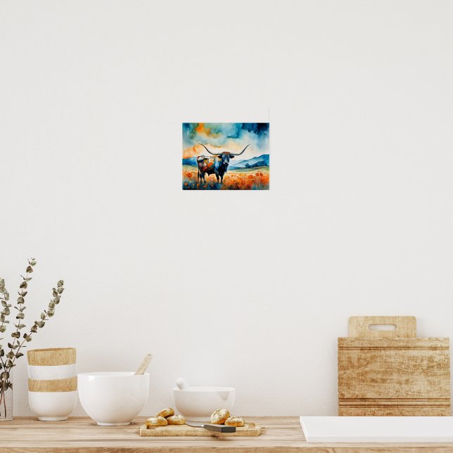 Affiche Longhorn dans un pâturage (Cuisine)