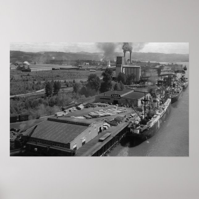 Affiche Longview, WA - Vue de port depuis l'air (Devant)